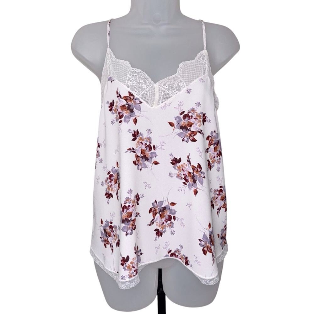 1. STATE Women’s Cream Burgundy Floral Lace Camisole Blouse